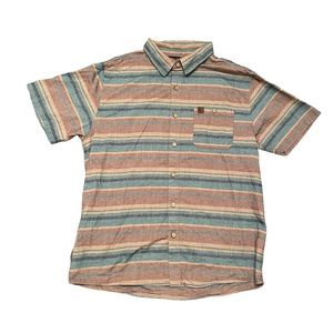 HippyTree Short Sleeve Button Up Shirt Size Medium Brown and Blue Stripes